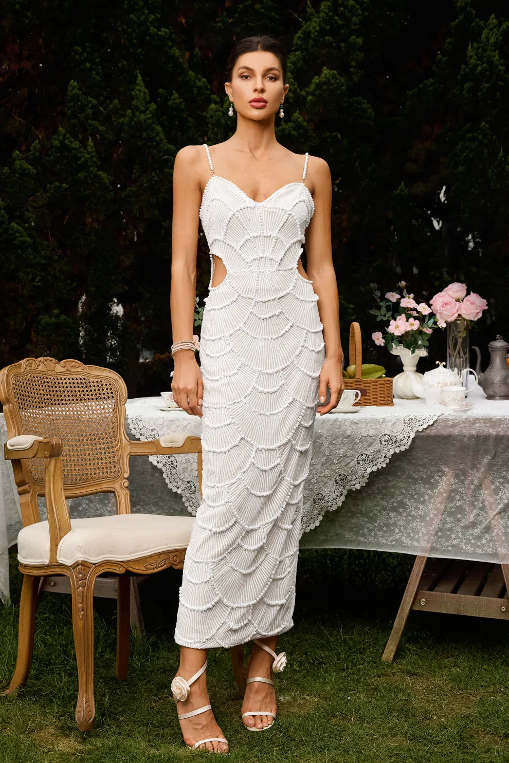 Stormi | Pearl Sequined Midi Dress