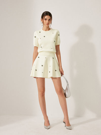 High Waist Sweater Skirt with Metal Details