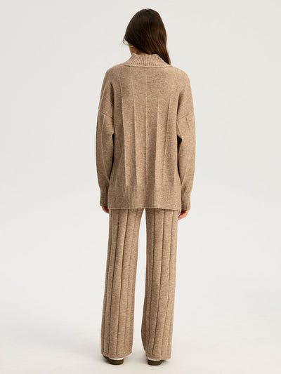 Soft Wide Rib Exposed Seam Jumper And Wide Leg Co-ord