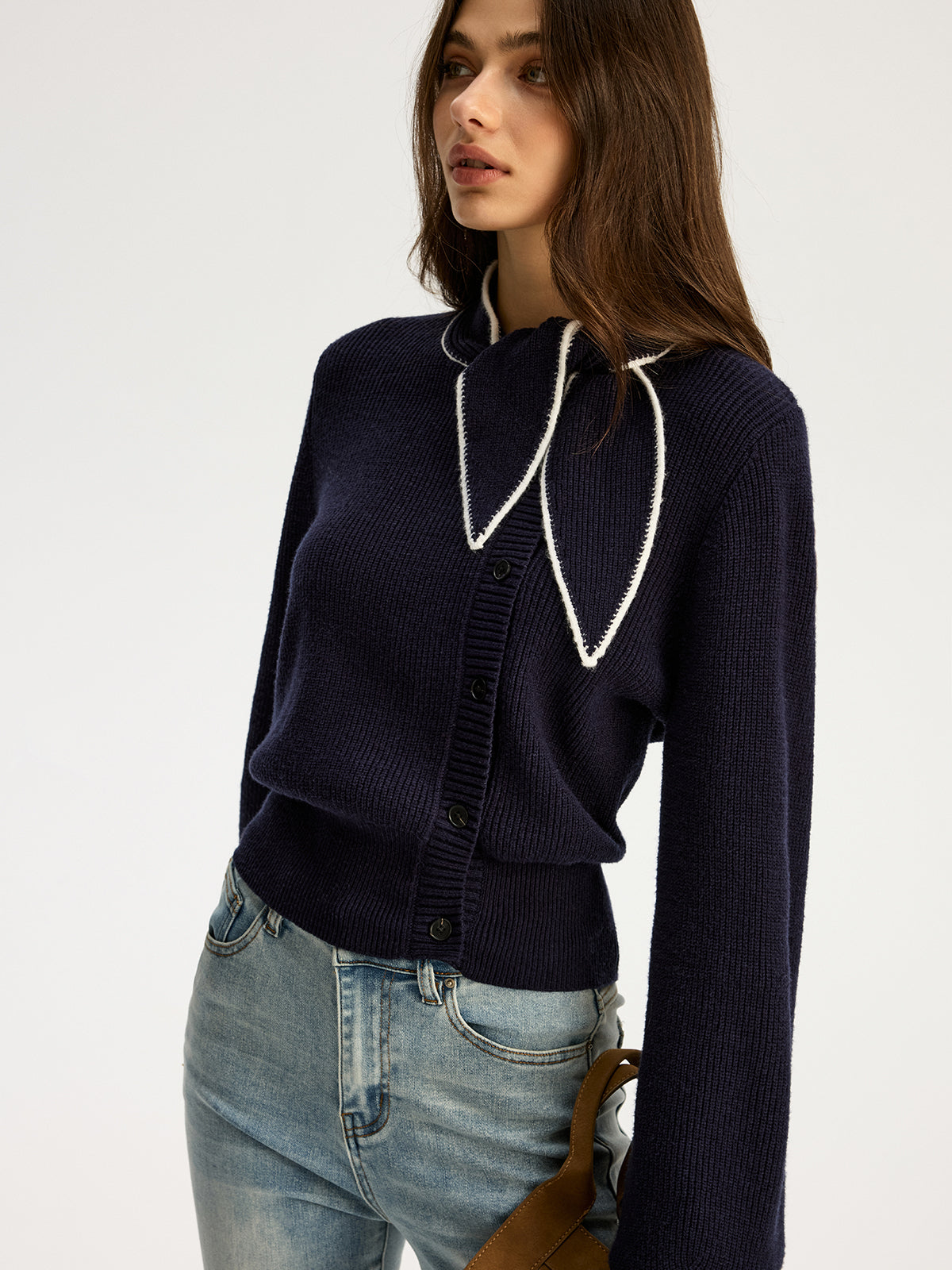Tie Neck Button Knit Top