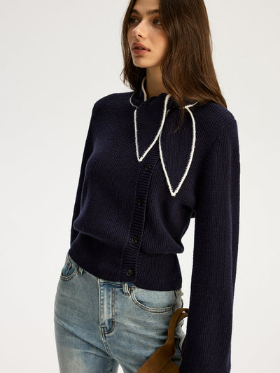 Tie Neck Button Knit Top