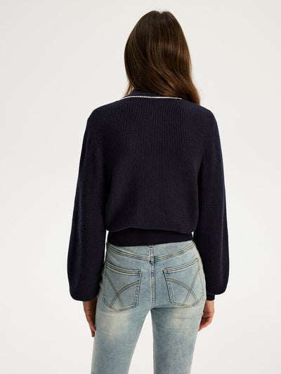 Tie Neck Button Knit Top