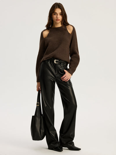 Cut-out Ribbed Knit Sweater