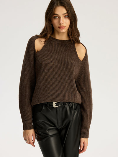 Cut-out Ribbed Knit Sweater