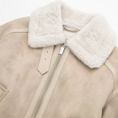 Cindy Faux Fur Trim Suede Jacket