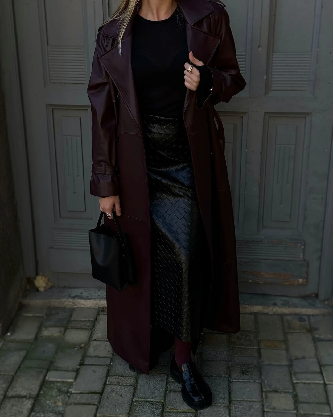 Cassy Maxi Trench Coat in Faux Leather
