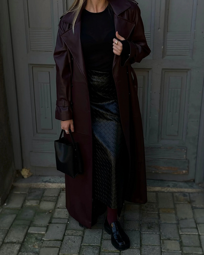 Cassy Maxi Trench Coat in Faux Leather