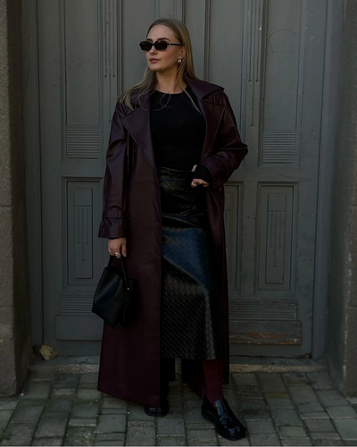 Cassy Maxi Trench Coat in Faux Leather