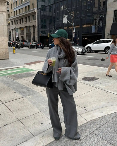 Xia Loose Knit Sweater with Scarf