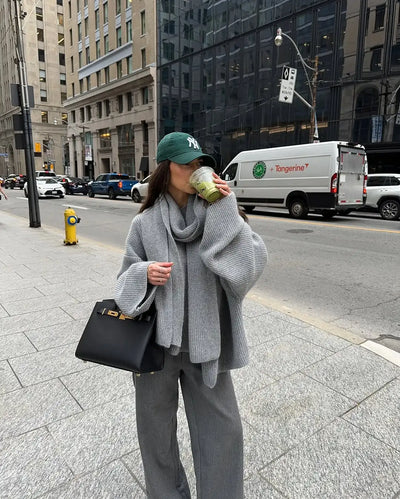 Xia Loose Knit Sweater with Scarf