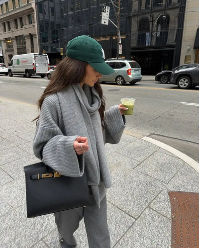 Xia Loose Knit Sweater with Scarf