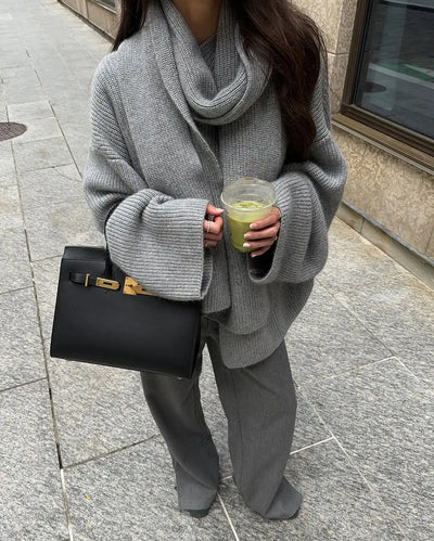 Xia Loose Knit Sweater with Scarf