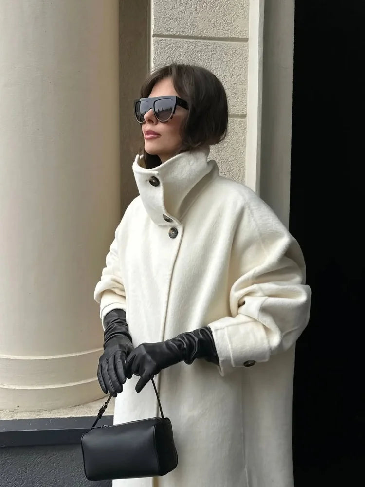 Juliana long coat with standing collar