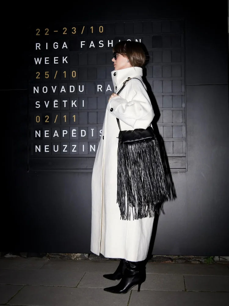 Juliana long coat with standing collar