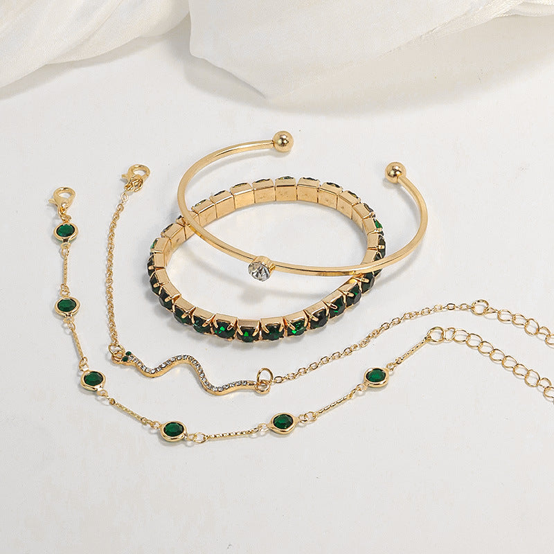 Orliva | Luxury Green &amp; Gold Bracelet Set