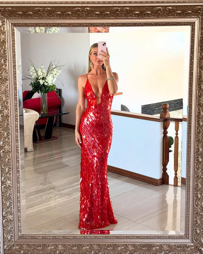 Selene – Sequin maxi dress with deep V-neck