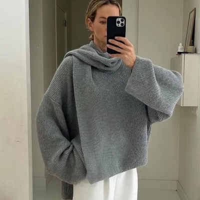 Xia Loose Knit Sweater with Scarf