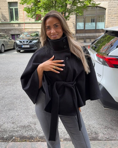 Gianna Elegant High Neck Belted Cape Coat