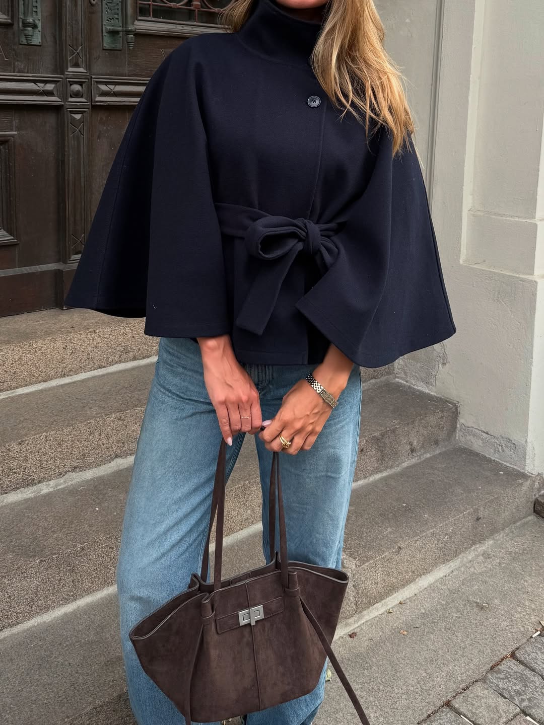 Gianna Elegant High Neck Belted Cape Coat