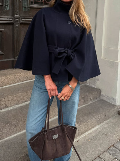 Gianna Elegant High Neck Belted Cape Coat