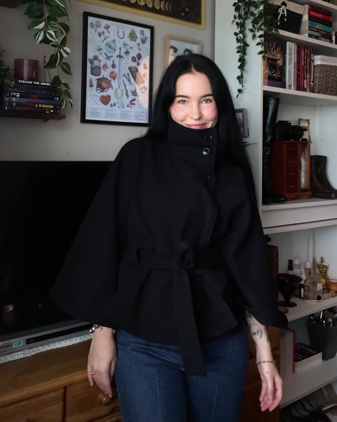 Gianna Elegant High Neck Belted Cape Coat