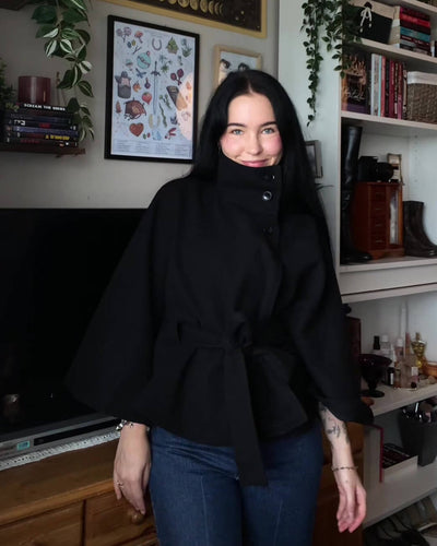 Gianna Elegant High Neck Belted Cape Coat