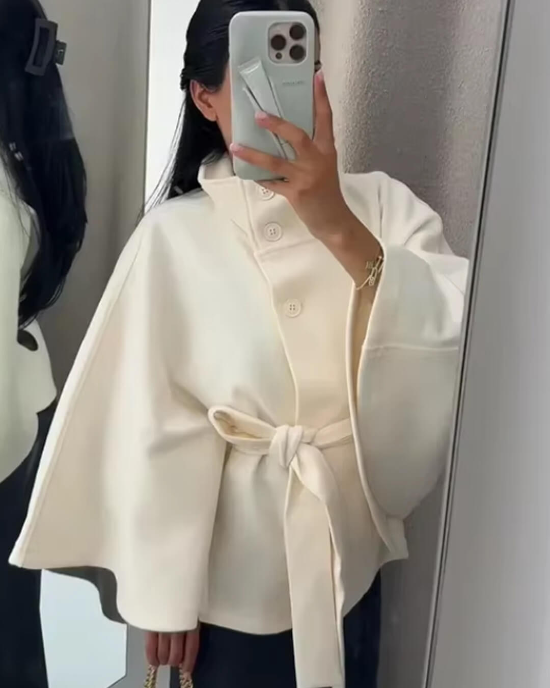 Gianna Elegant High Neck Belted Cape Coat