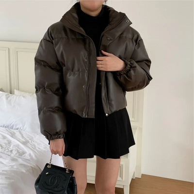 Samantha Faux Leather Puffer Jacket