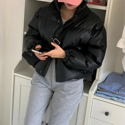 Samantha Faux Leather Puffer Jacket