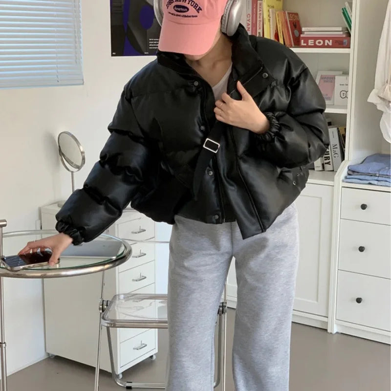 Samantha Faux Leather Puffer Jacket