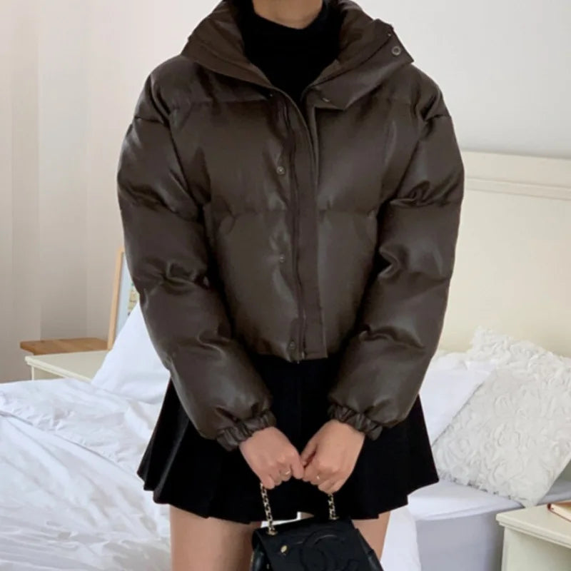 Samantha Faux Leather Puffer Jacket