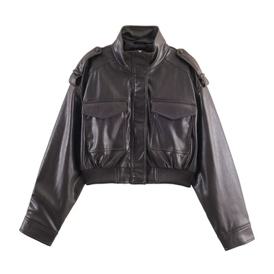 Brianna Faux Leather Bomber Jacket