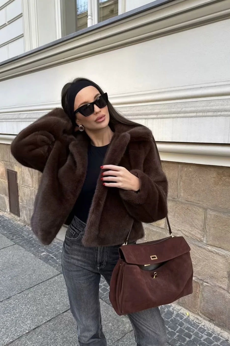 Abby Short Jacket with Faux Fur Collar