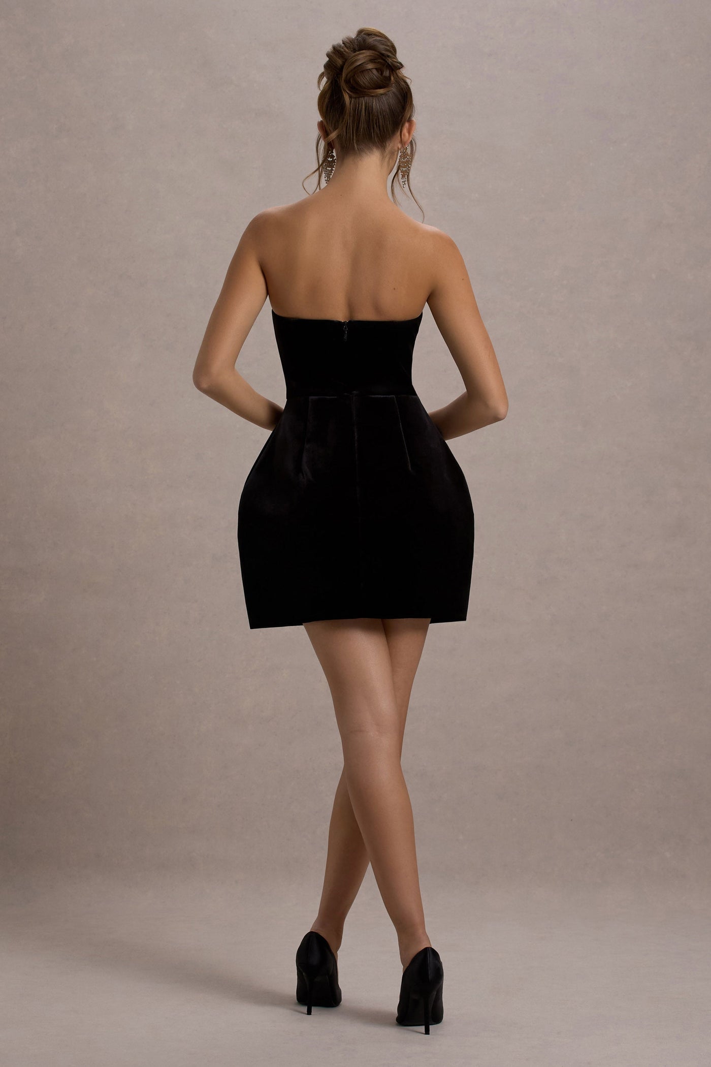 Naia | Black Velvet Embellished Bandeau Mini Dress
