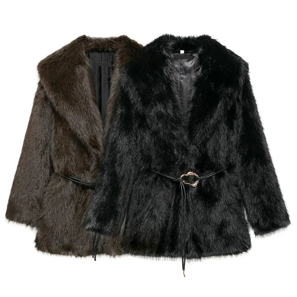 Faith Faux Fur Coat with Belt