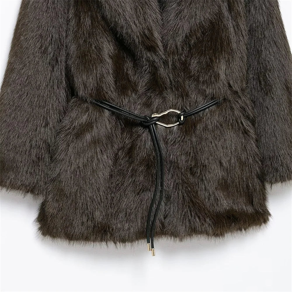 Faith Faux Fur Coat with Belt