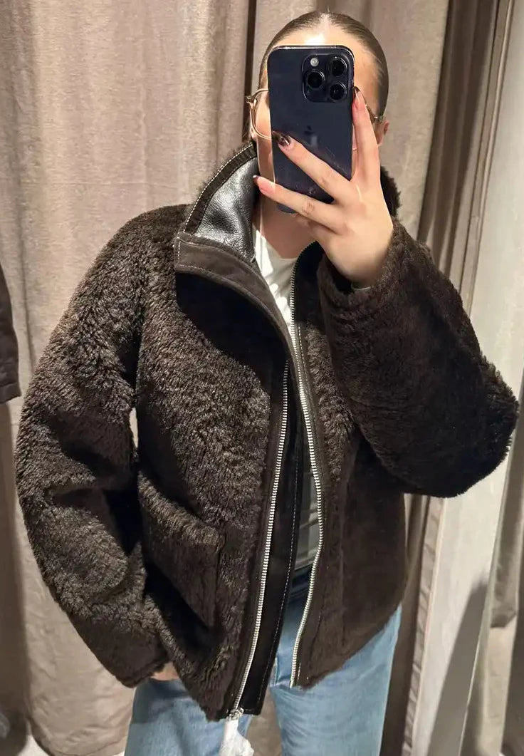 Carol jacket with stand-up collar made of faux fur