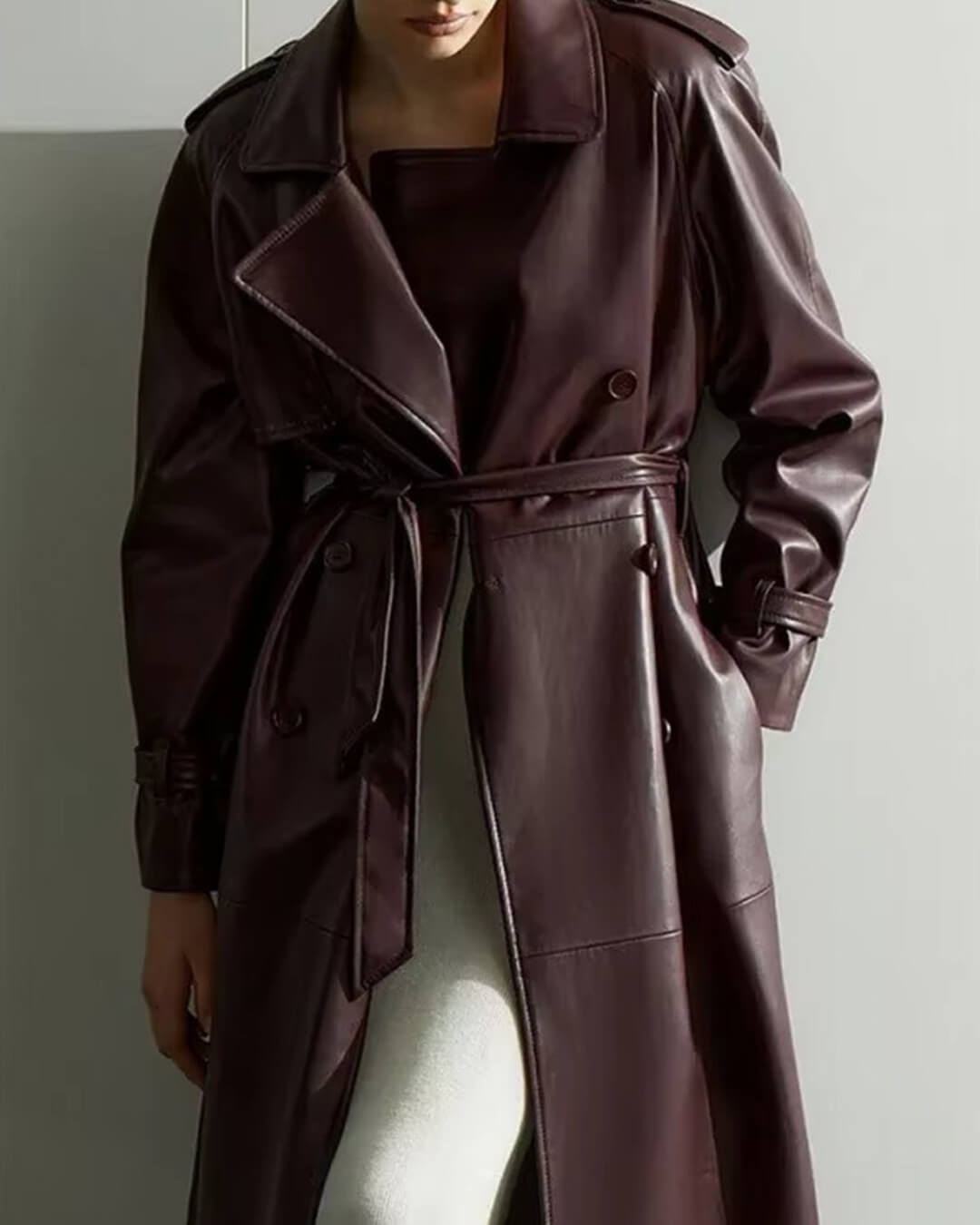 Cassy Maxi Trench Coat in Faux Leather