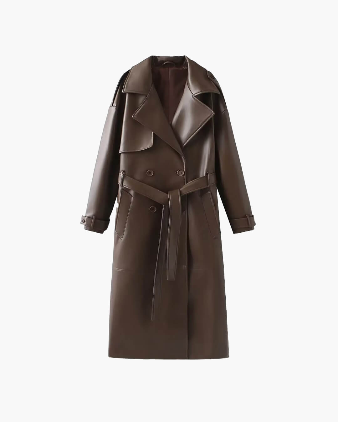 Cassy Maxi Trench Coat in Faux Leather
