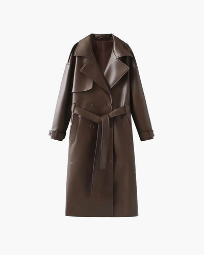 Cassy Maxi Trench Coat in Faux Leather