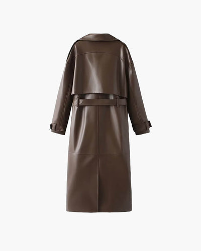 Cassy Maxi Trench Coat in Faux Leather