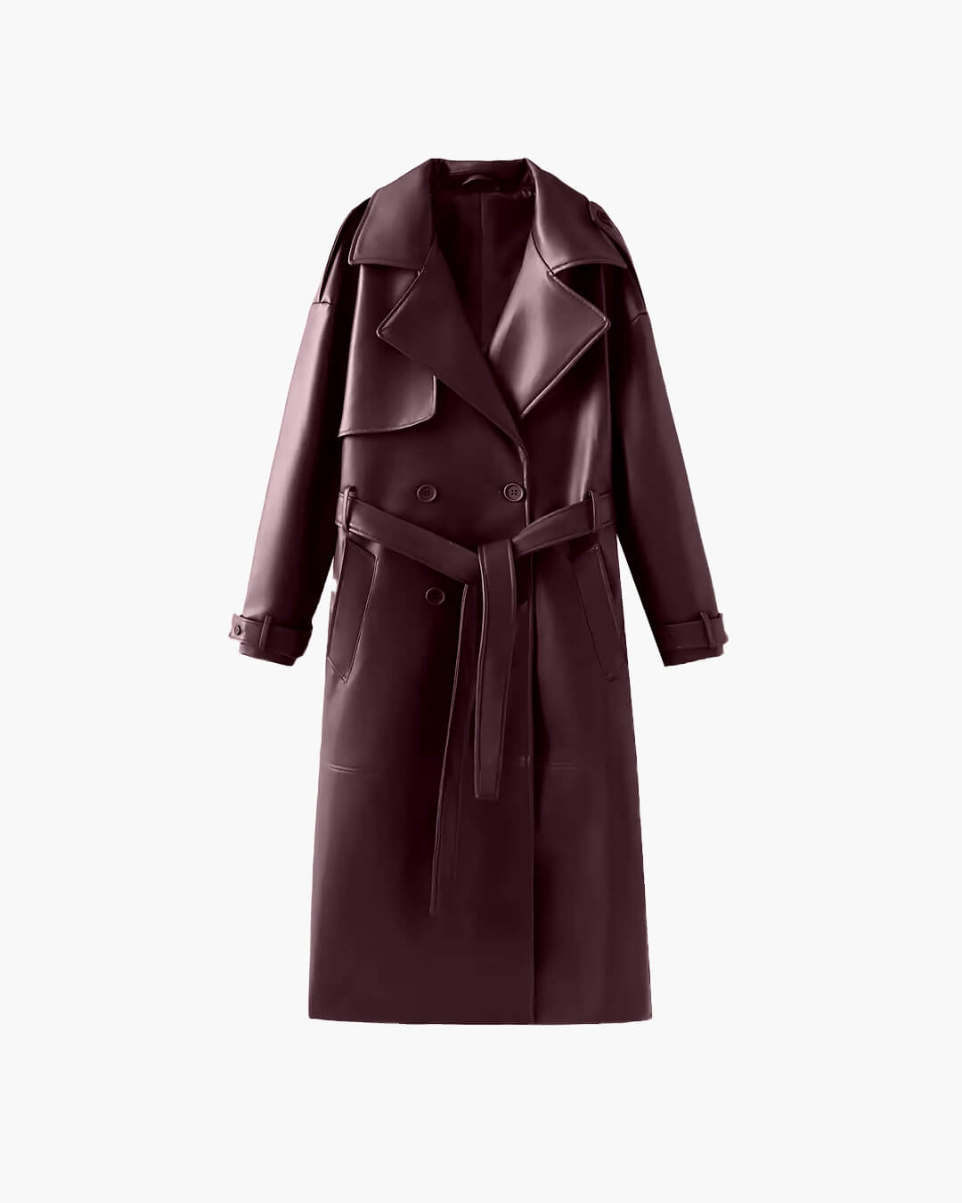 Cassy Maxi Trench Coat in Faux Leather