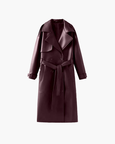 Cassy Maxi Trench Coat in Faux Leather