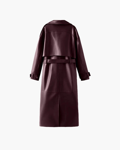 Cassy Maxi Trench Coat in Faux Leather