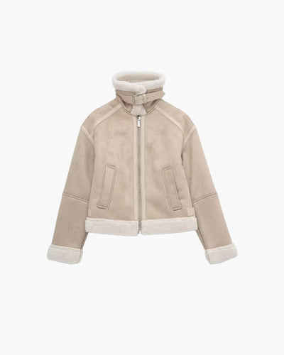 Cindy Faux Fur Trim Suede Jacket
