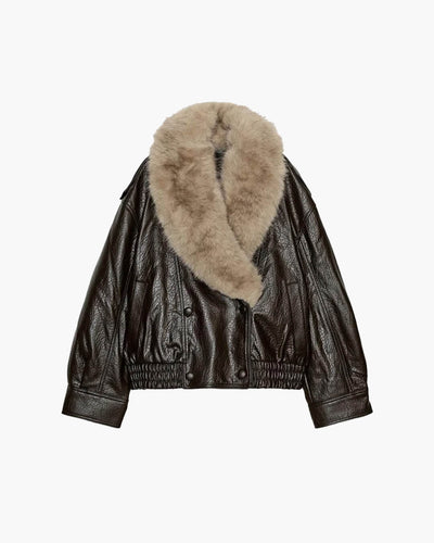 Francesca faux leather jacket with detachable fur collar