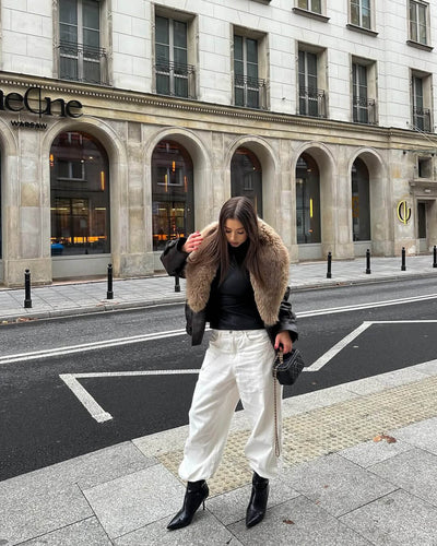 Francesca faux leather jacket with detachable fur collar