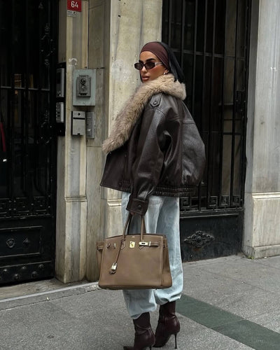 Francesca faux leather jacket with detachable fur collar