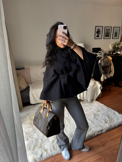 Gianna Elegant High Neck Belted Cape Coat