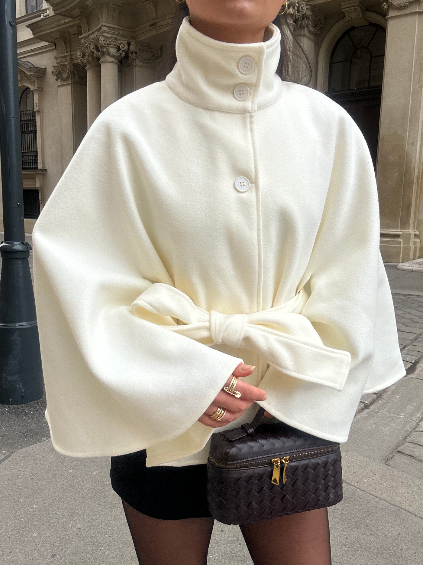 Gianna Elegant High Neck Belted Cape Coat